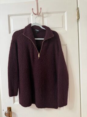 Express Women's Burgundy Zip-Neck Cozy Turtleneck Sweater